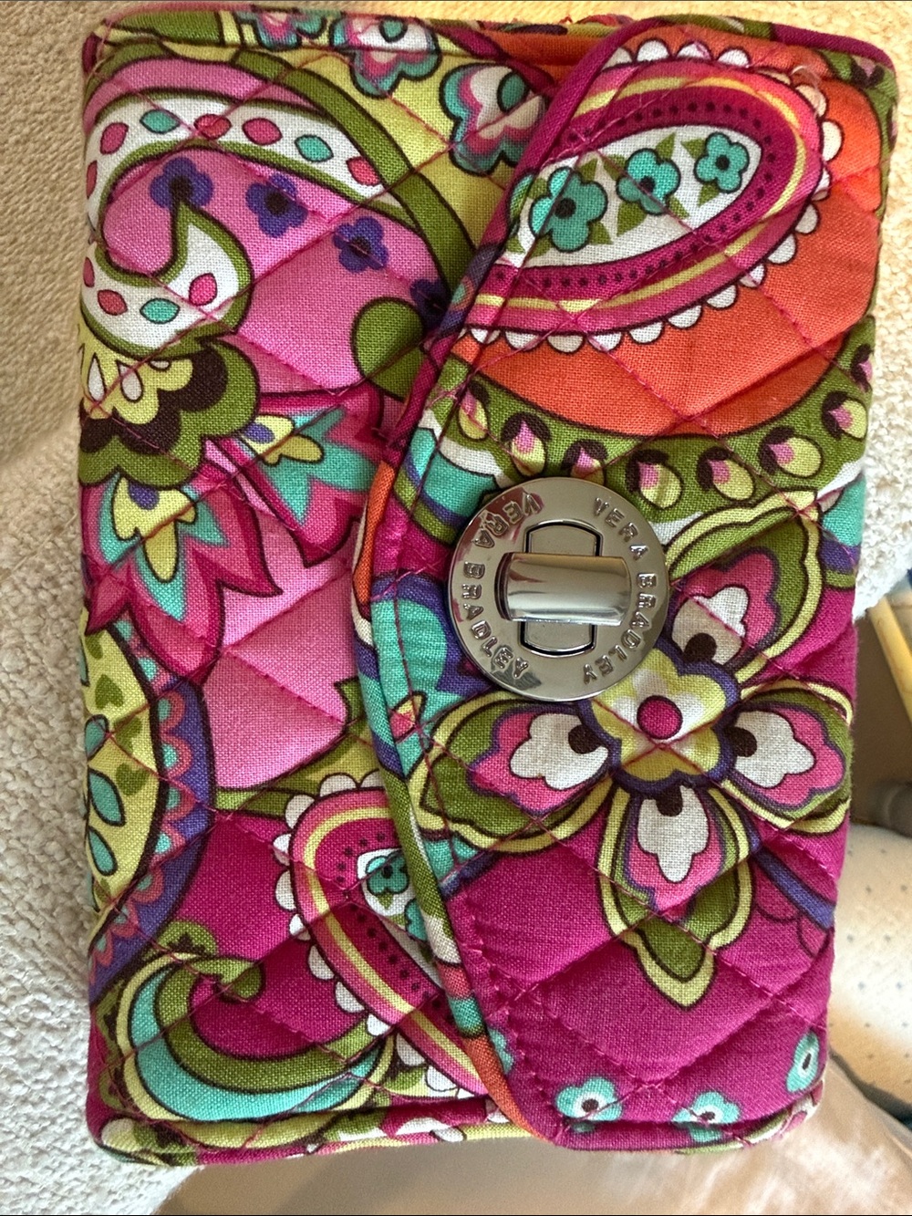 Vera Bradley Quilted Paisley Wallet Phone Case in Pink & Green